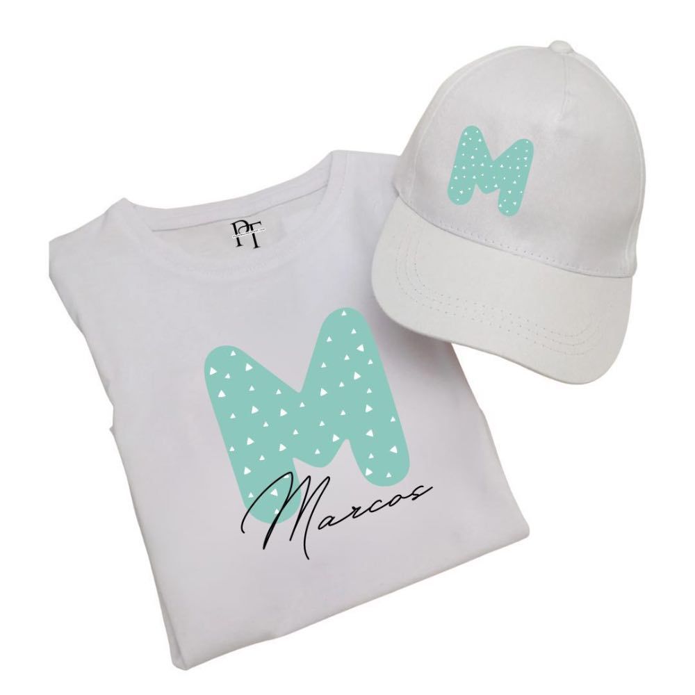 pack camiseta y gorra personalizada con inicial y nombre1